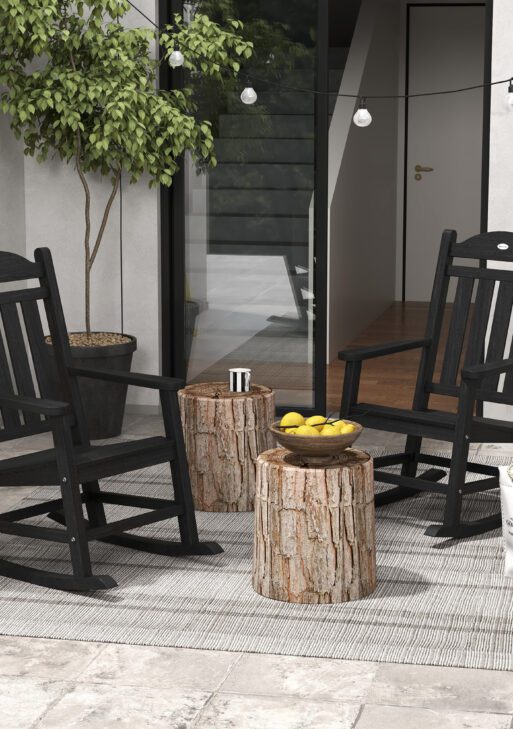 2PCs Outdoor Rocking Chair with Armrests, Fade-Resistant Waterproof HDPE for Indoor & Outdoor, Black