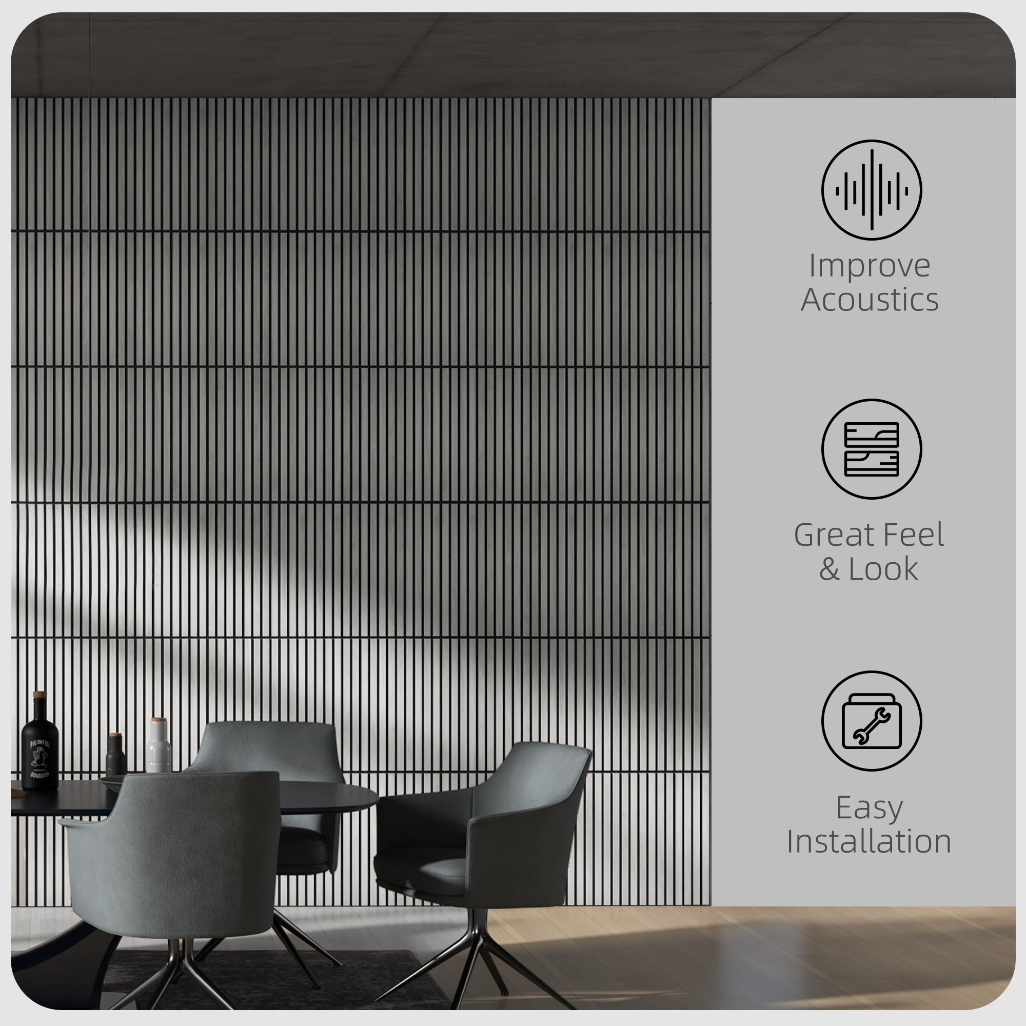 24"x24" Wood Panels for Wall, 4 Pack Acoustic Panels, Sound Absorbing Slat Wall For Interior Wall Decor, Home, Gray - Image 2