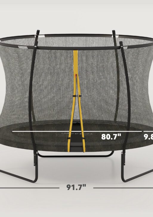 8ft Outdoor Trampoline with Net Enclosure, Curved Poles and Safety Pad, ASTM Approved, Black