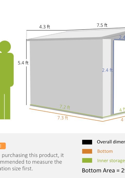 4' x 7.7' Lean to Garden Storage Shed, Outdoor Metal Tool House with Lockable Door Vents for Backyard Patio Lawn