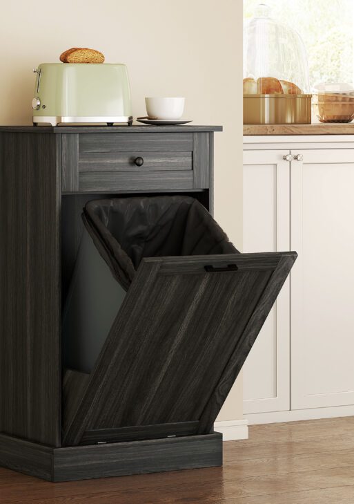 Kitchen Tilt Out Trash Bin Cabinet Free Standing Storage Cabinet with Drawer, Charcoal Gray