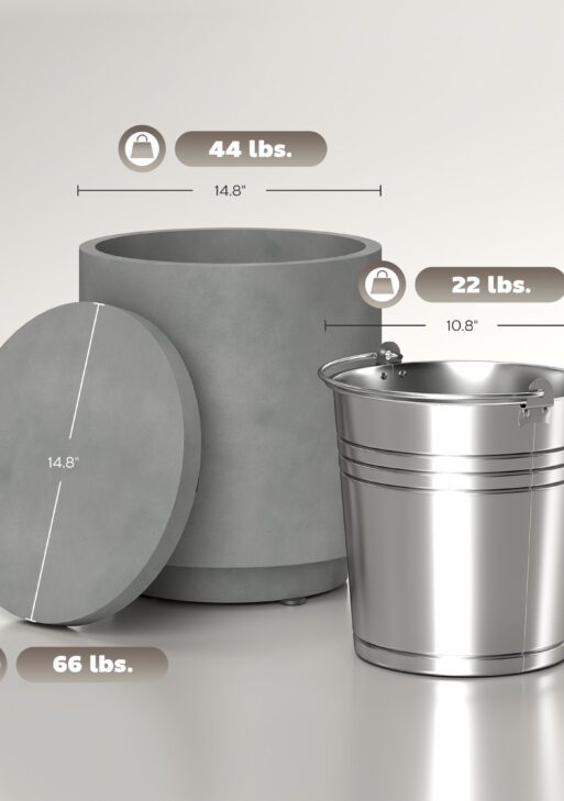 2.6 Gal Outdoor Side Table, 3-In-1 Concrete Cooler Bar Table with Storage, Removable Ice Bucket and Lid, Gray