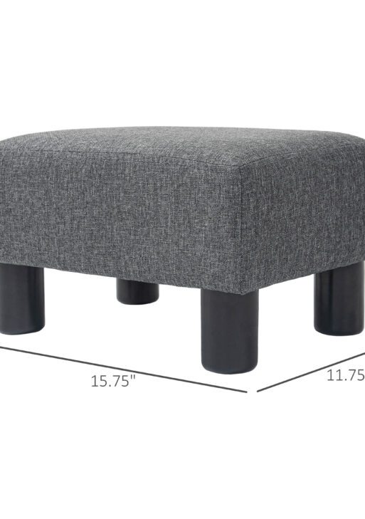 Small Ottoman Foot Rest, Foot Stool with Linen Fabric Upholstery and Plastic Legs, Cube Ottoman, Charcoal Gray