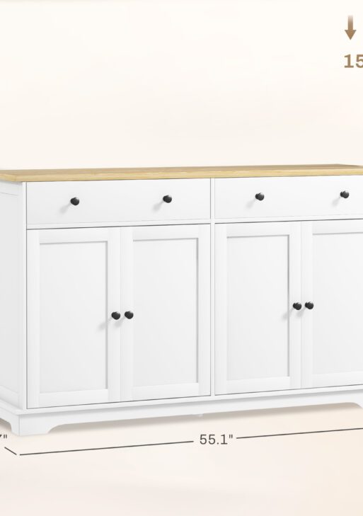 Modern Sideboard, Buffet Cabinet with Storage Drawers, Adjustable Shelves for Living Room, Dining Room, Entryway, White