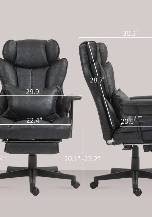 396lbs. Big and Tall Office Chair, Executive Office Chair with Footrest, Lumbar Support, and Reclining Function, Black