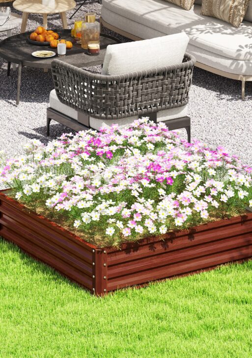 Galvanized Raised Garden Bed, 4' x 4' x 1' Metal Planter Box, for Growing Vegetables, Flowers, Herbs, Succulents, Natural Wood