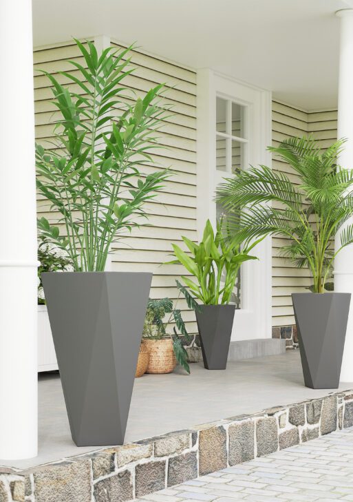 Indoor Outdoor Planters Set of 3 MgO Tall Planters Stackable Flower Pots with Drainage Holes for Garden, Balcony, Alt Gray