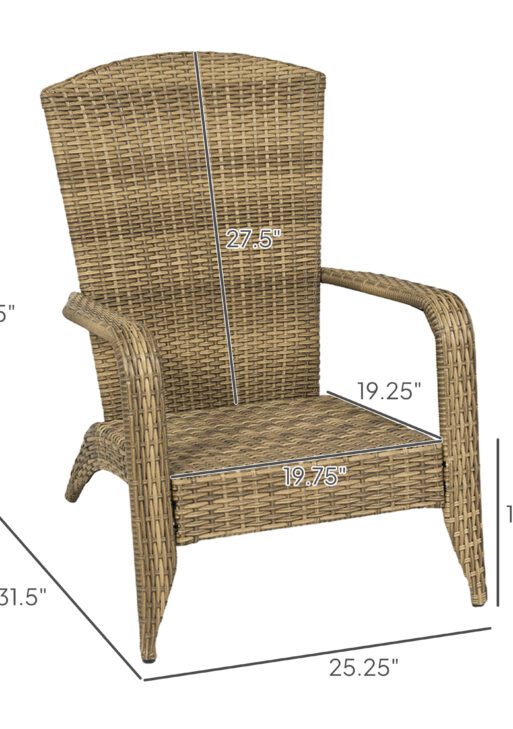 Patio Adirondack Chair with Rattan Wicker, Soft Cushions, Tall Curved Backrest for Deck or Garden, Charcoal Gray