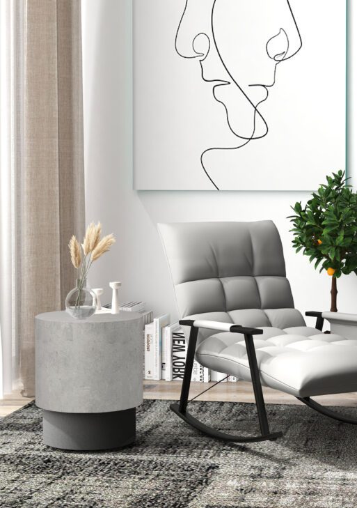 Lightweight Accent Table with Concrete Finish, Round Side Table with 4 Adjustable Feet for Indoor, Outdoor, Gray