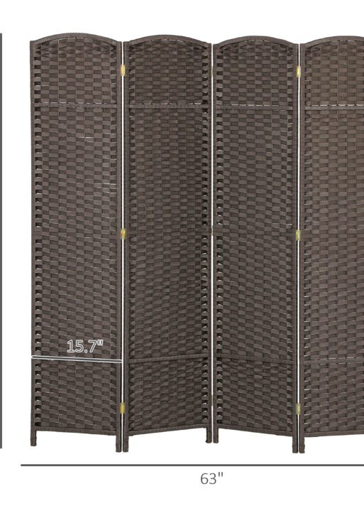 Folding Room Divider Screen 4 Panel 5.6 ' Tall Privacy Screen Freestanding Room Partition for Home Office, Brown