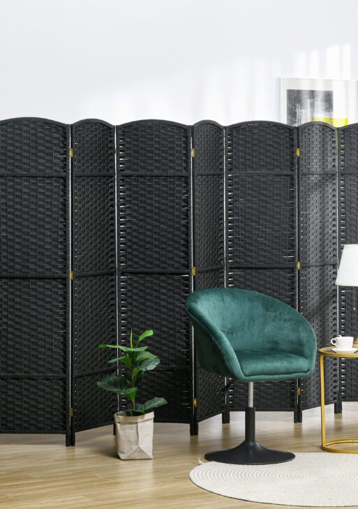 Folding Room Divider Screen 8 Panel 5.6 ' Tall Privacy Screen Freestanding Room Partition for Home Office, Black