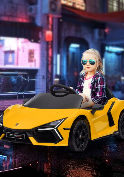 Lamborghini Revuelto Licensed 12V Kids Ride on Car Electric Car w/ Hydraulic Doors, Remote, Transport Wheels, Yellow