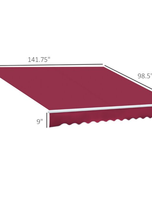 12' x 8' Patio Awning, Canopy Retractable Sun Shade Shelter w/ Manual Crank Handle for Deck, Yard, Red