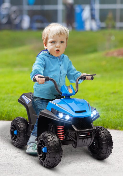12V Kids ATV with Spring Suspension, Forward & Reverse, LED Lights, Music, MP3, Blue