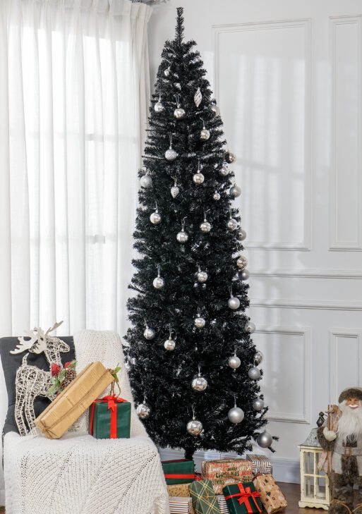 8 FT Artificial Christmas Tree Pencil Xmas Tree with Stand, 1168 Tips, Holiday Home Indoor Decoration for Party, Black