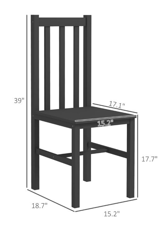Farmhouse Dining Table Chairs, Set of 4 Pine Wood Kitchen Table Chairs with Slat Back for Living Room, Bedroom, Black