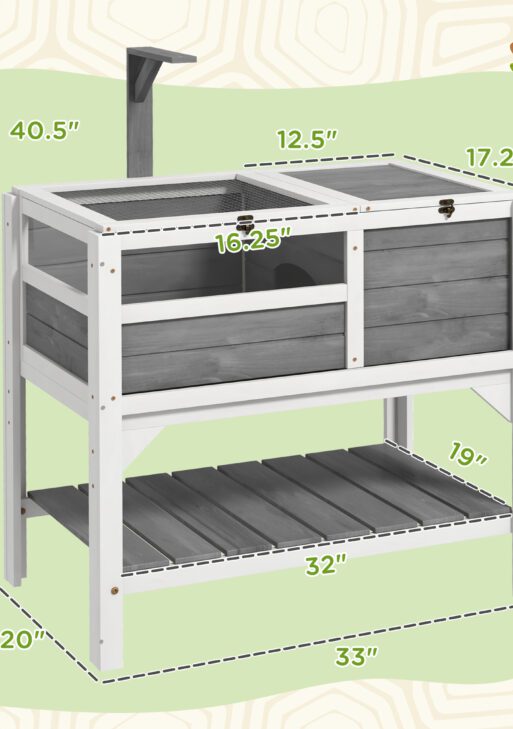 Tortoise Habitat with Shelf Storage Tortoise Gift Accessory with Weather Protection for Indoor, Light Gray