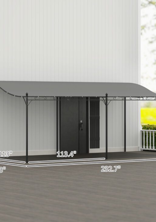 10' x 20' Wall-Mounted Outdoor Pergola Canopy, Metal Patio Canopy with Drainage Holes for Backyard, Garden, Dark Gray