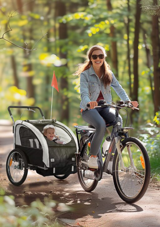 2-Seat Elite 360 Swivel Bike Trailer for Kids Bicycle Cargo Trailer with Water-Resistant Windows, Black and White