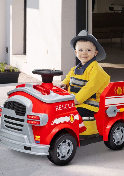 12V Ride on Fire Truck with Siren, Flashing Lights Fire Extinguisher, Soft Start, Horn Music, Red