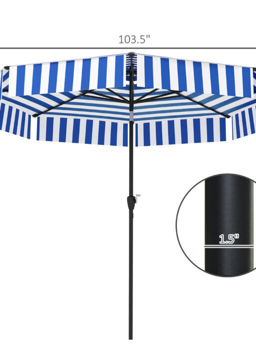 8.6FT Patio Umbrella, UPF 30+ Outdoor Market Umbrella, 2-Tier Vented Patio Table Umbrella with Crank 8 Ribs, Tiltable Porch Umbrella for Garden Deck Poolside, Navy Blue