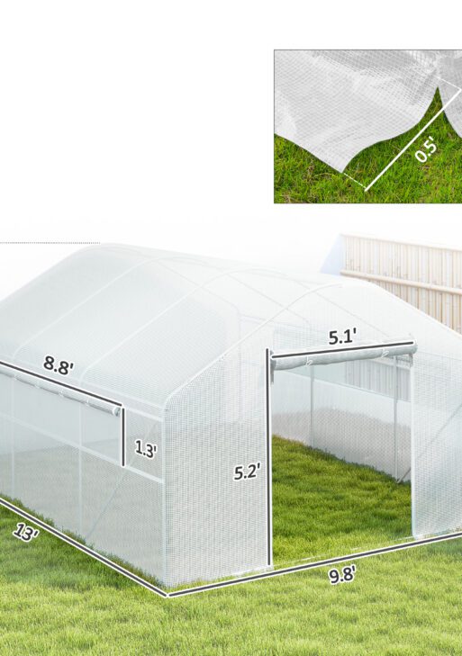 13' x 10' x 6.5' Tunnel Greenhouse Hoop House with Upgraded Galvanized Steel Frame and Large Windows, White