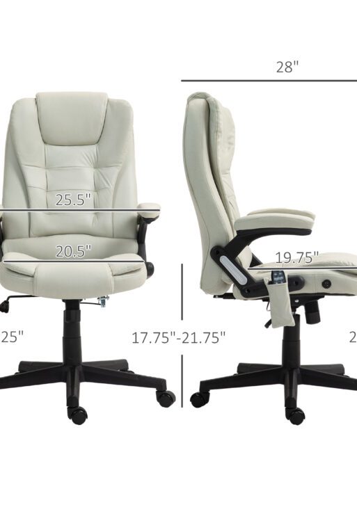 6 Point Vibrating Massage Office Chair with Heat, Microfiber Massage Desk Chair with Reclining Backrest, Beige