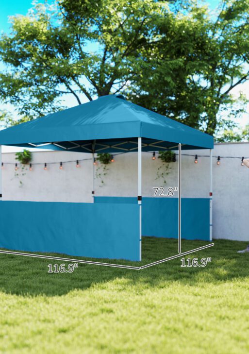 10' x 10' Pop Up Canopy Tent with 2 Half Sidewalls, UV50+ Instant Sun Shelter with Wheeled Carry Bag, Sea Blue