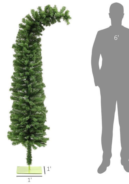 6ft Whimsical Pencil Christmas Tree, Bendable Artificial Christmas Tree with 400 Branch Tips and Metal Base, Green