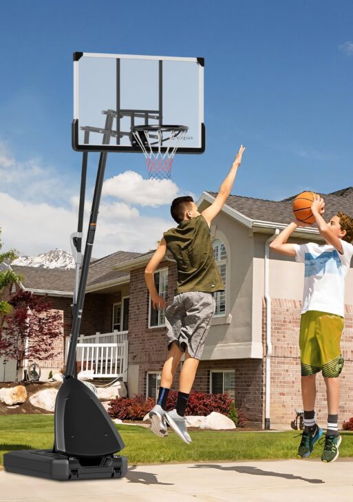 4.9-10' Basketball Stand, Freestanding Basketball System with 44" Shatterproof Backboard, Rebound System and Wheels