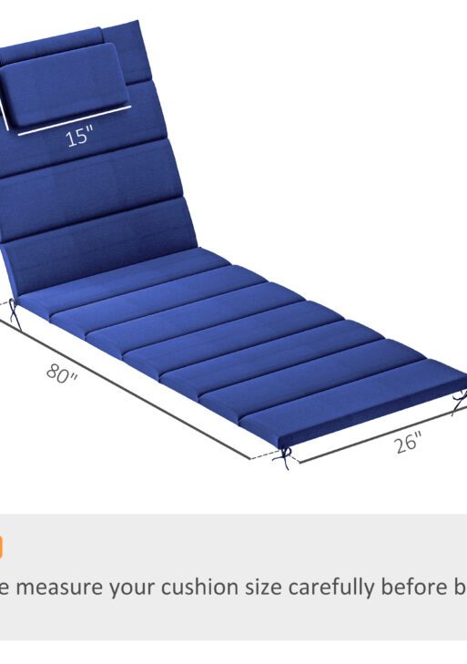 Foldable Chaise Lounge Cushion Set of 2, Outdoor Lounge Chair Cushion Set, UPF50+ 230gsm Olefin, 80" x 26" Dark Blue