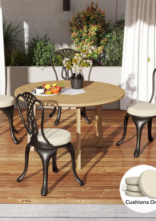 Patio Chair Cushions Set of 4 Round Seat Cushions for Dining Bistro Chairs Machine Washable, 15" x 15" x 3", Cream White