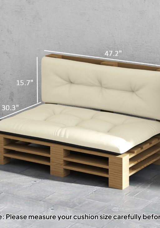 2 Seater Pallet Cushions Outdoor 3.9" Thick Replacement Cushions - Tufted Design for Garden, Patio, Cream White