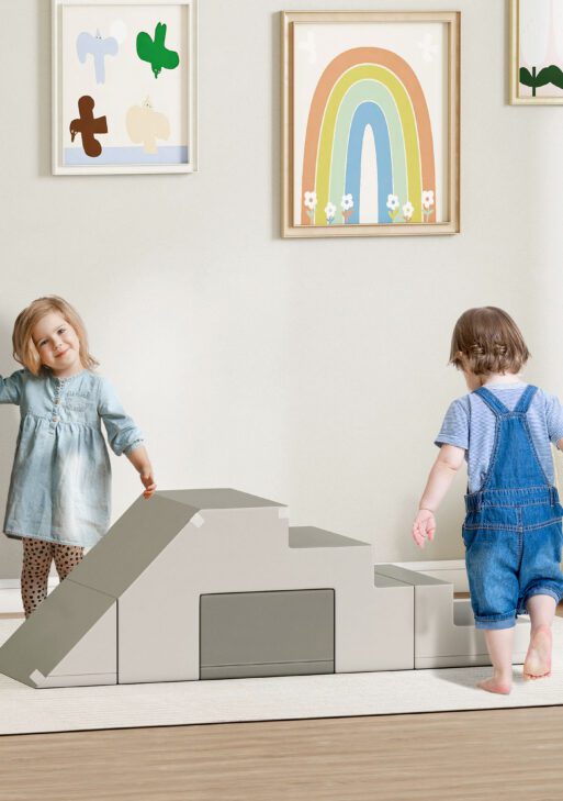 2 Piece Foam Climbing Toys for Toddlers 1-3 Years to Slide, Climb and Crawl, Light Gray