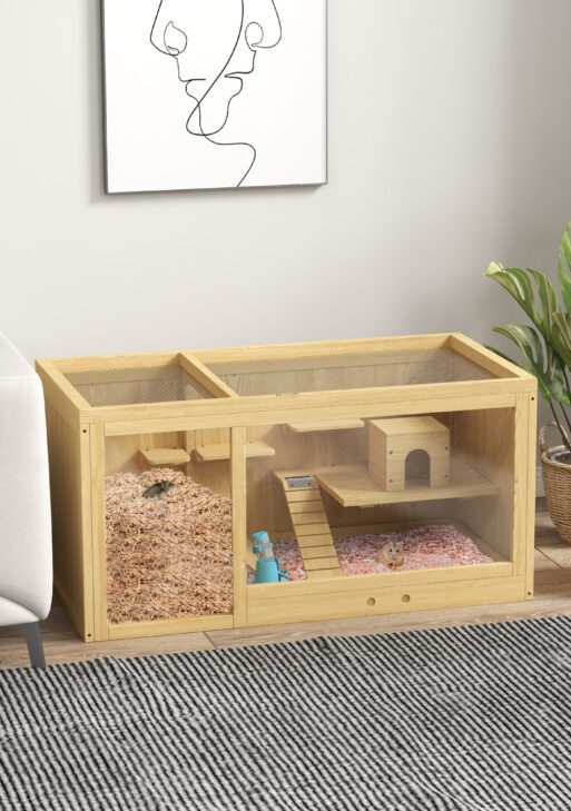 Extra Large Wooden Hamster Cage with Pull-out Tray, Seesaws, Ladder