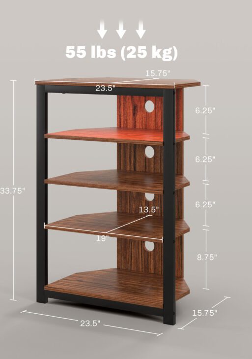 LED TV Stand, Entertainment Center with Storage Shelves and Steel Frame for Living Room, Brown