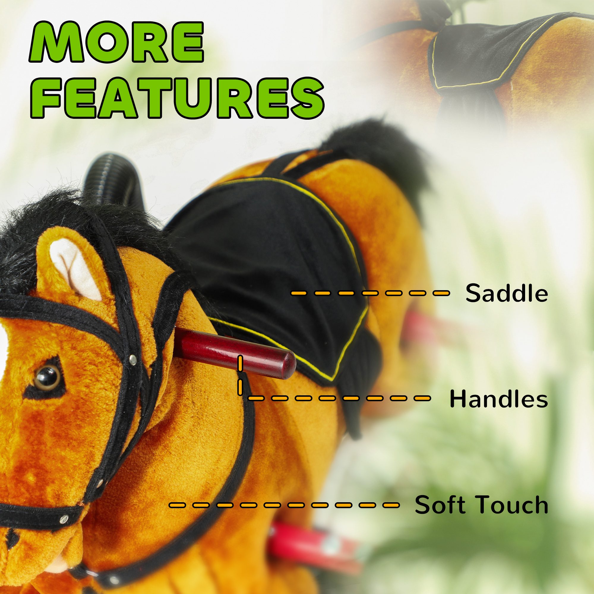 Spring Rocking Horse, Kids Ride on Horse, Plush Horse Ride-on w/ Sounds & Foot Stirrups for Kids 3-8 Years, Brown - Image 4