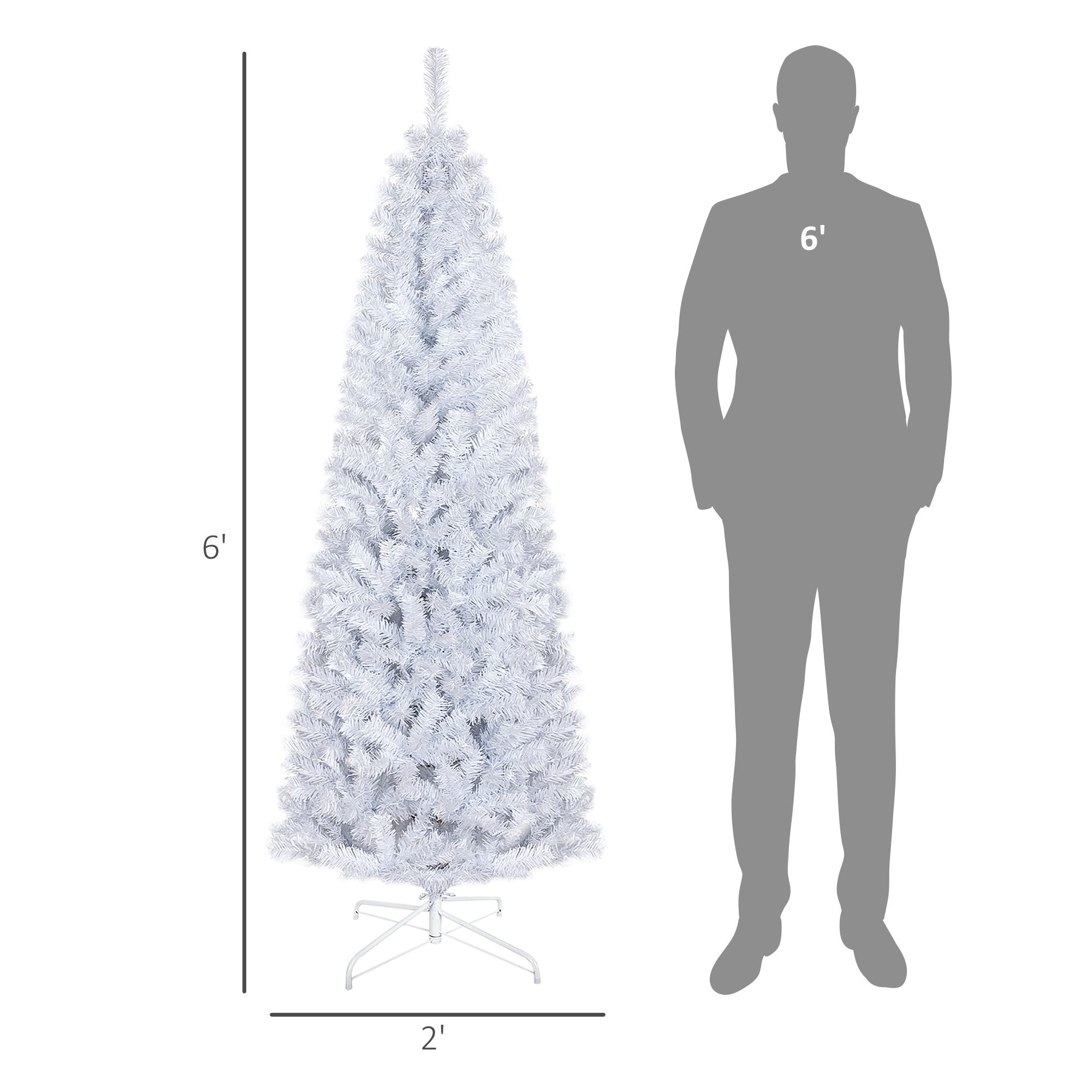 6 FT Artificial Christmas Tree Pencil Xmas Tree with Stand, 618 Tips, Holiday Home Indoor Decoration for Party, White - Image 1