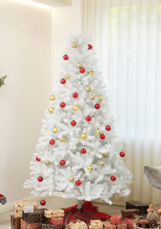 7.5ft Unlit Artificial White Christmas Tree, Holiday Décor with 1346 Branch Tips, Auto Open and Steel Base