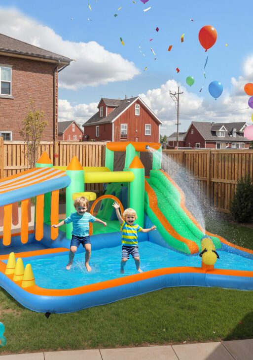 8 in 1 Inflatable Bounce House Water Slide with 550W High Power Blower, for 3-8 Years