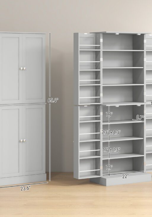 65" Kitchen Cabinet, Kitchen Pantry Cabinet with 4 Doors and 16 Door Shelves for Dining Room, Gray