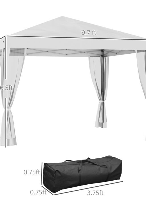 10' x 10' Outdoor Pop-Up Canopy with Sidewalls, Mesh Walls, Instant Setup for Party, Events, Patio, Lawn, Cream White