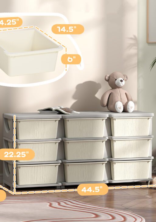 29.5" 3 Tier Kids Storage Unit Dresser Tower w/ 9 Drawers, Cream White