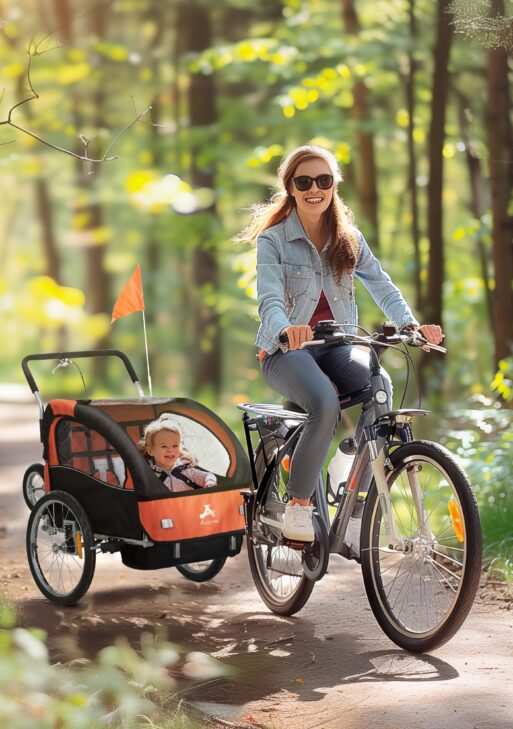 2-Seat Elite 360 Swivel Bike Trailer for Kids Bicycle Cargo Trailer with Water-Resistant Windows, Black and Orange