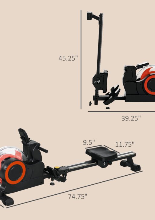 Foldable Rower Machine, Water Rowing Machine with Wheels, LCD Monitor and Tablet Holder for Cardio Training, Red