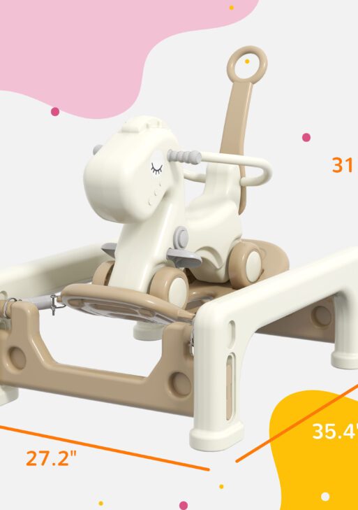 5 in 1 Rocking Horse for Toddlers 1-3 Years with Detachable Balance Board, Push Handle, Footrest, Cream White