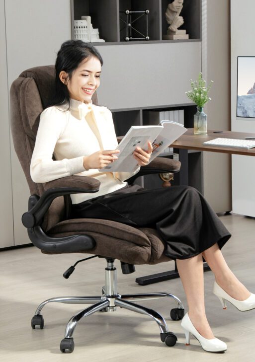Executive Office Chair, Desk Chair with Flip-up Armrest, Diamond Fabric Computer Chair for Home Office, Dark Brown