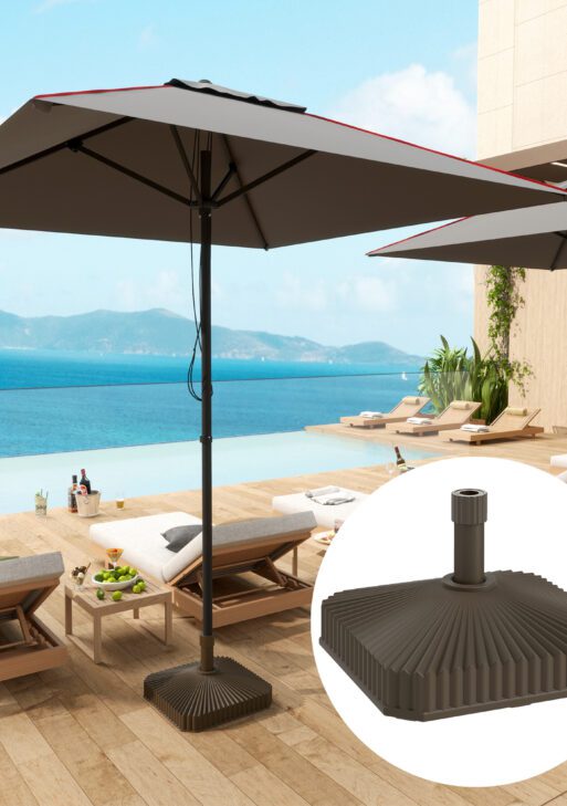 Square Patio Umbrella Base Holder, Heavy Duty Outdoor Umbrella Stand Base, Filled Up to 42lbs with Stand or 33lbs with Water for Garden, Poolside, Brown