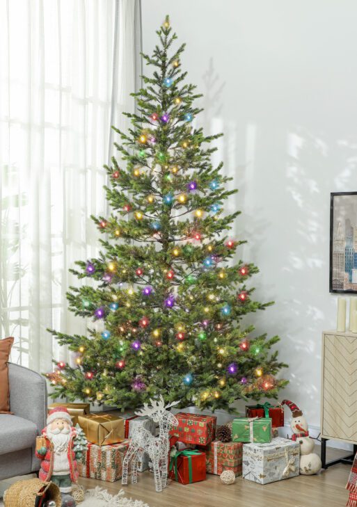 9ft Artificial Prelit Sparse Cedar Christmas Tree with LED Lights and 4306 Tips, Steel Base for Home Office Holiday