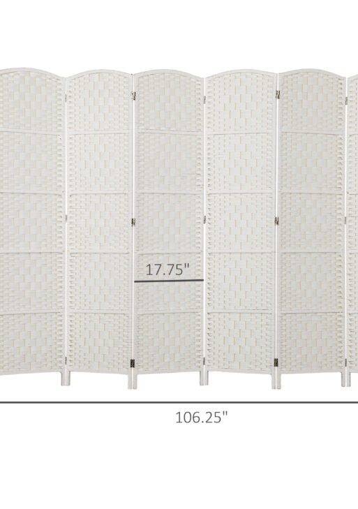 Room Divider, 6 Panel Folding Privacy Screen, 6FT Tall Portable Weave Partition Wall Divider for Bedroom, White